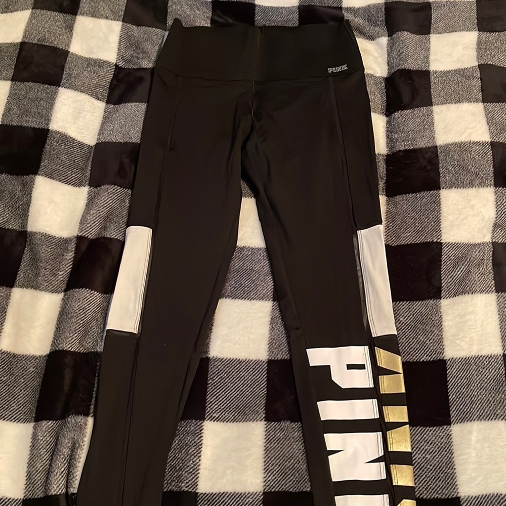 Mesh Lined PINK Gold and White Leggings